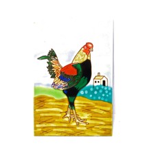 Rooster Hand Painted Glaze 2D Ceramic Tile Decorative Wall Hanging 11 3/4 x7 7/8 - £28.11 GBP