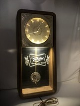 Vintage Miller Lite High Life Faux Wood Grain Frame Pendulum Wall Clock Made USA - £158.23 GBP