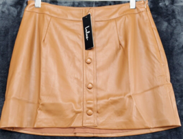 Lulus Mini Skirt Womens Small Brown Faux Leather Flat Front Button Side Zipper - £23.60 GBP