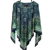 Dana Buchman Women&#39;s Poncho Blouse XL Extra Large Sheer Blue Green Polye... - £12.13 GBP