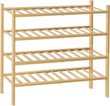 4-Tiers Bamboo Shoe Rack Stackable Free Standing Shoe Racks, Natural Color - £25.44 GBP