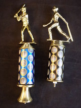 BASEBALL TROPHY TOPPERS 2 Batters with Baseball Emblem Posts 9&quot; and 12&quot; ... - $10.88