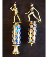 BASEBALL TROPHY TOPPERS 2 Batters with Baseball Emblem Posts 9&quot; and 12&quot; ... - £8.58 GBP