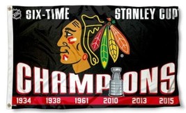 Chicago Blackhawks 6 Time Champs Flag 3X5Ft Polyester Digital Print Best Flag Co - £13.99 GBP