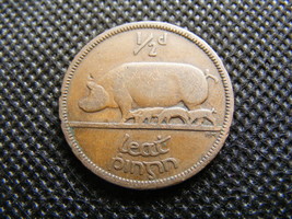 1937 Irish Halfpenny Coin Old Ireland Scarce Pig Piglets Celtic Harp Vin... - £7.85 GBP