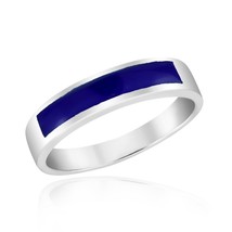 Rectangular Signet Simulated Blue Lapis Inlay Sterling Silver Ring-9 - £14.32 GBP