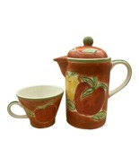 April Cornell Ceramic Individual Tea Pot &amp; Cup Fruit Apples VIntage - €19,25 EUR