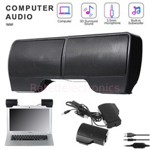 Portable Clip-On Computer Speakers Stereo USB Power Sound Bar Desktop Laptop PC - £12.78 GBP