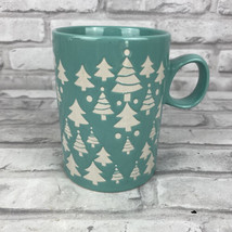 Mulberry Home Collection Coffee Tea Mug Christmas Trees Blue Holiday Large - £10.50 GBP