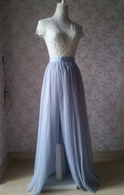 Gray High Slit Maxi Tulle Skirt Wedding Party Custom Plus Size Tulle Skirt image 3