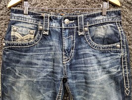 Rock Revival Jeans Men 31 Blue Bob Straight Leg Embroidered Flap Pocket Fade - £74.43 GBP