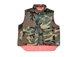 Vintage Duck Bay Vest Sz L Brown Green Camo Orange Reversible Puffer Hun... - $23.75
