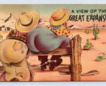 Comic Exaggeration Big Butts Cowboys View of Great Expanses Linen Postca... - £3.07 GBP