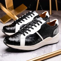 Lyon Genuine Ostrich and Classic Calfskin Fashion Sneaker Black / White image 8
