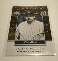 2008 Upper Deck Yankee Stadium Legacy Babe Ruth #YSL492 Single Card HOF - £3.15 GBP