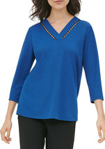 Nwt Calvin Klein Blue Embellished Jersey Tunic Blouse Size L $69.50 - £43.78 GBP