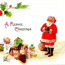 A Merrie Christmas Red Santa Toys Holly 1910s Vtg Embossed Postcard UNP T19 - £4.70 GBP