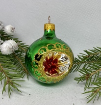 Green and gold reflector glitter glass XMAS ornament, handmade XMAS decoration - £10.19 GBP
