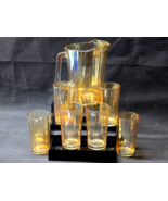 Vintage JEANNETTE Optic Panel DEWDROP MARIGOLD 7-Piece Set - Pitcher &amp; 6... - $55.61 CAD