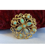 14K Yellow Gold Opal Brooch 7.28g Fine Jewelry Round &amp; Oval Stones Pin - £453.62 GBP