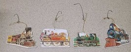 4 Vintage Style Train Heavy Cardboard 2-sided Gold Accents Christmas Orn... - £13.97 GBP