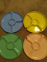 SET/4 Vintage 1960s SHEL-GLO Melamine Divided Picnic Plates 10&quot; Assorted Colors - £9.66 GBP