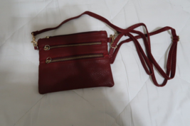 Burgundy faux leather crossbody bag 7.5&quot; x6&quot; , multiple zippered compart... - $9.89