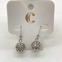 New Charming Charlie 1.25&quot; Pierced Earrings Silver Tone Crystal Ball Dangle - £7.87 GBP