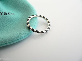 Tiffany &amp; Co Silver Black Enamel Stripe Striped Stacking Ring Sz 5 Gift ... - £272.08 GBP