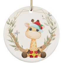 Funny Baby Giraffe Ornament Flower Wreath Christmas Gift Decor For Animal Lover - £11.61 GBP