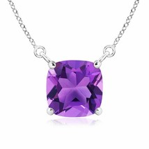 Classic Cushion Amethyst Solitaire Pendant in 14K White Gold - £345.95 GBP