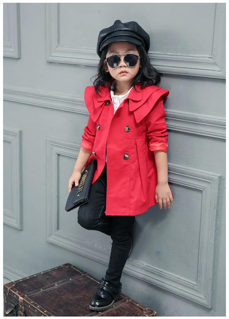 Spring Autumn Girls Long Jacket Solid Color Trench Coat For Girls Kids C... - £116.84 GBP