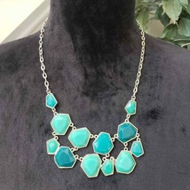 Charming Green &amp; Gold Faceted Tile Geometric Bib Turquoise Necklace - £17.58 GBP