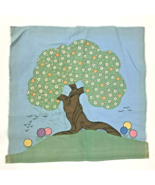 Vintage Applique Quilted Embroidered Pillow Square Fabric Tree Flower 12... - €8,15 EUR