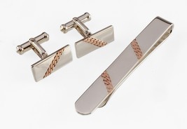 BA Ballou Sterling Silver and 14k Rose Gold Tie Bar and Cufflink Set - $13,000.24 MXN