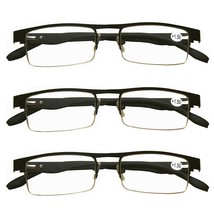3 Pair Mens Metal Half Frame Rectangle Reading Glasses Spring Hinge Slim... - $12.99