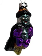 Vintage blown Glass Halloween Dept 56 green witch broomstick  Christmas Ornament - £21.67 GBP