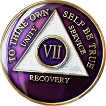 7 Year AA Medallion Metallic Purple Tri-Plate Gold Plated Chip VII - $17.81