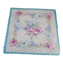 VTG Pink Bouquet Blue Purple Boho Mod Floral Handkerchief Scalloped Edges 12”  - £18.64 GBP