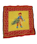 Vintage Tapestry Needlepoint Piece Table Center Square Art Christmas Boy... - $39.73