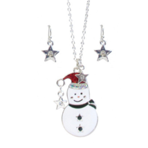 Christmas Twinkle Snowman Pendant Necklace and Earrings Set White Gold - £11.15 GBP