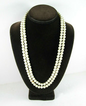 Double Strand Faux Pearl Imitation Bead Necklace Off White Beaded Japan 22 24&quot; - £15.00 GBP