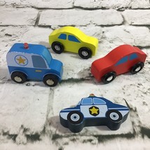 Wooden Railways Cars Emergency Vehicles Ambulance Cop Police Car Blue Red - £6.19 GBP