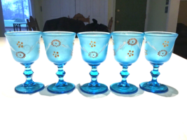 Victorian Glass Hand Painted Sherry Glasses Set of 4 Circa 1905 Floral Pattern - $54.23