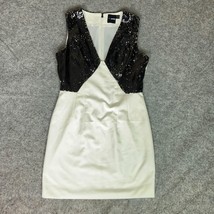 Asos Womens Dress 8 Petite Cream Black Sequin Sleeveless Sheath Formal Party - $24.98