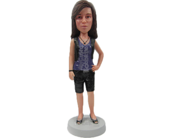 Primary image for Custom Bobblehead Trendy Girl In Shorts And Stylish Necklace - Leisure & Casual 