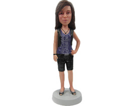 Custom Bobblehead Trendy Girl In Shorts And Stylish Necklace - Leisure &amp;... - £69.91 GBP