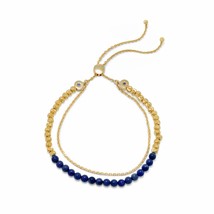 18 Karat Yellow Gold Plated Double Strand Blue Lapis Bolo Bracelet Adjustable - £149.59 GBP