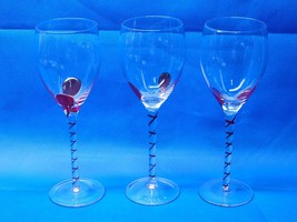 Pier 1 Imports Red Swirled Stem Optic Teardrop Wine Glasses Art Glass - Set Of 3 - £24.89 GBP