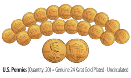Lot Of 20 Uncirculated Authentic 24K Gold Plated 2016 Us Lincoln Shield Pennies - £10.24 GBP